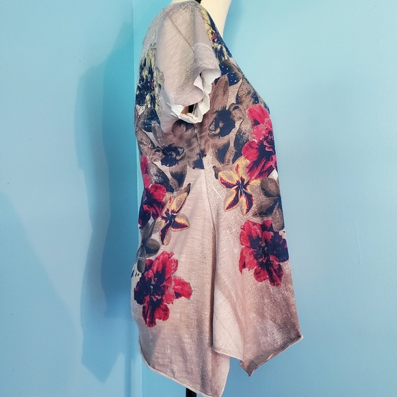 Style & Co Petite Floral Symmetrical Lace Back Studded/Jeweled Shirt - Picture 3 of 5